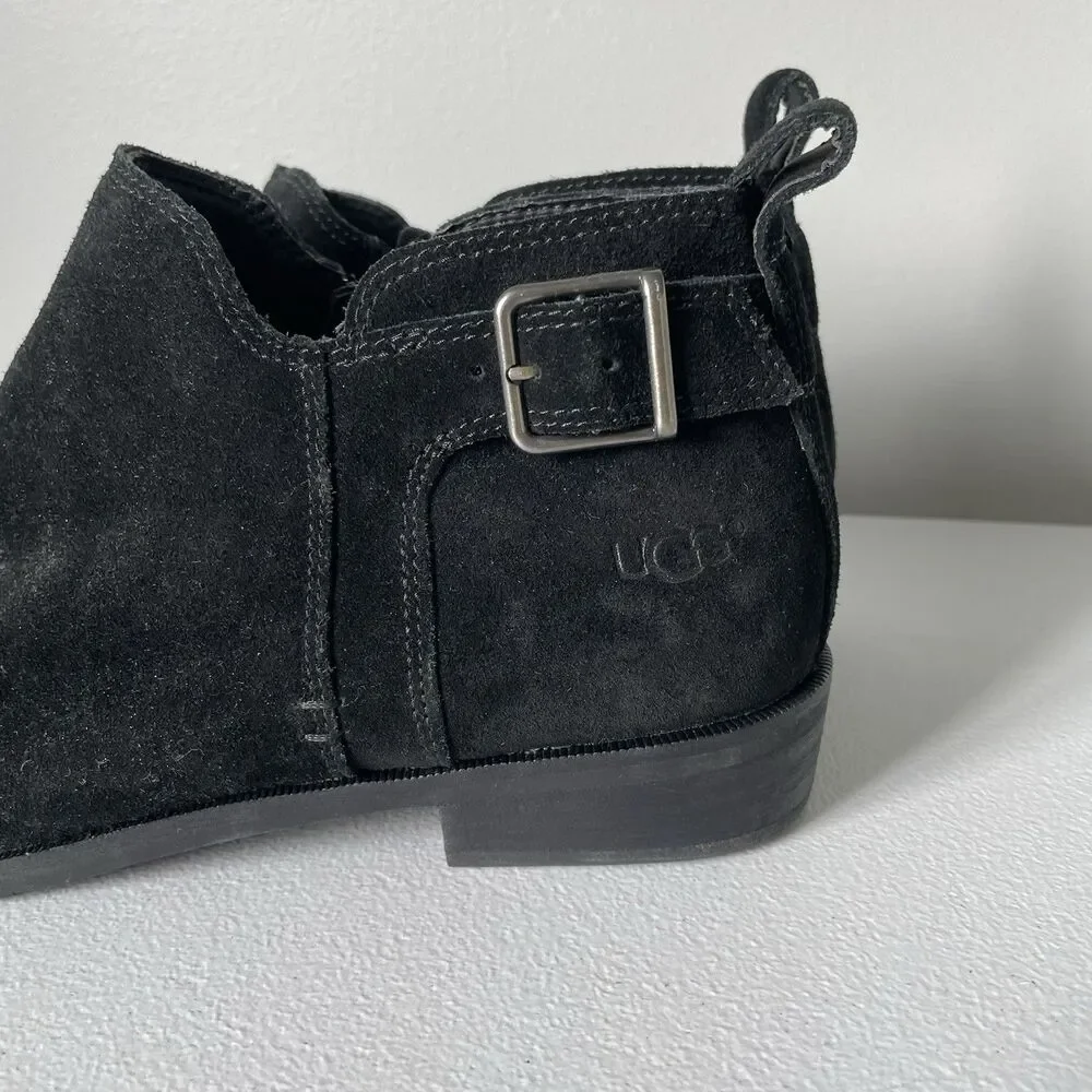 UGG Kelsea Ankle Booties Boots Shoes Black Leather Suede Buckle Women's Size 8.5